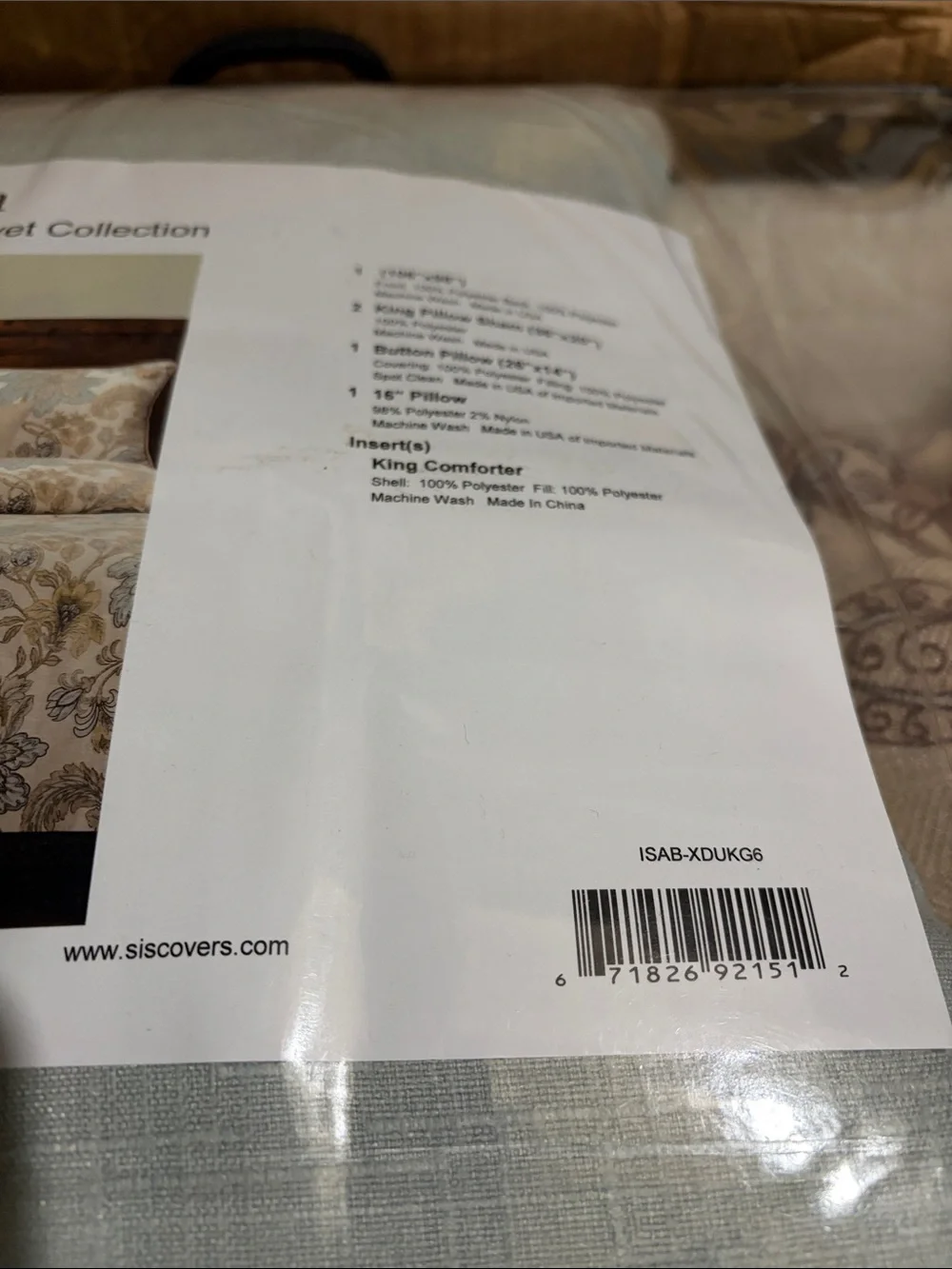 Isabella Natural Floral 6-PC King Luxury Duvet Set - Siscovers NWT